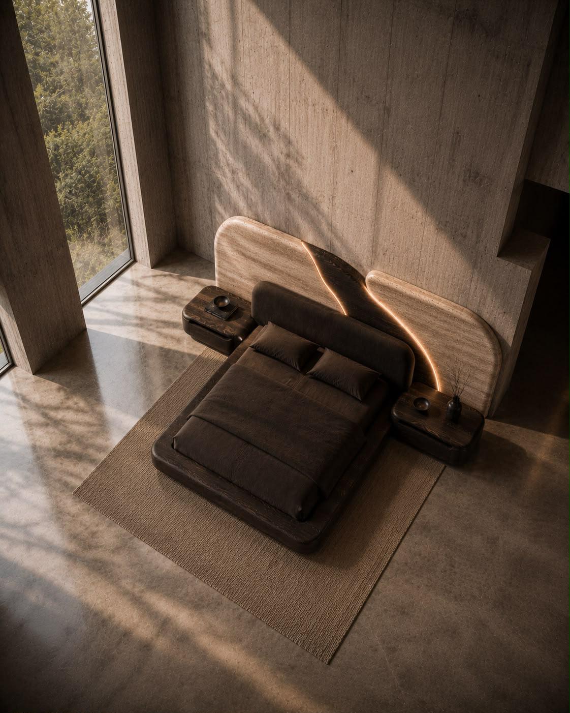 TALUS sculptural bed material and form detail